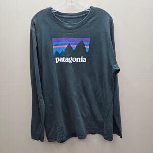 Patagonia Organic Cotton Regular Fit Large Graphic Logo T-Shirt Green Sz Large
